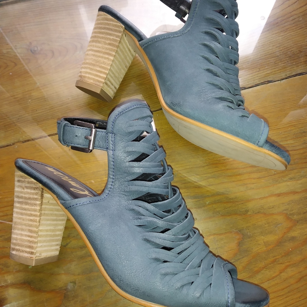 Sam Edelman blue suede stacked heels 8.5M new